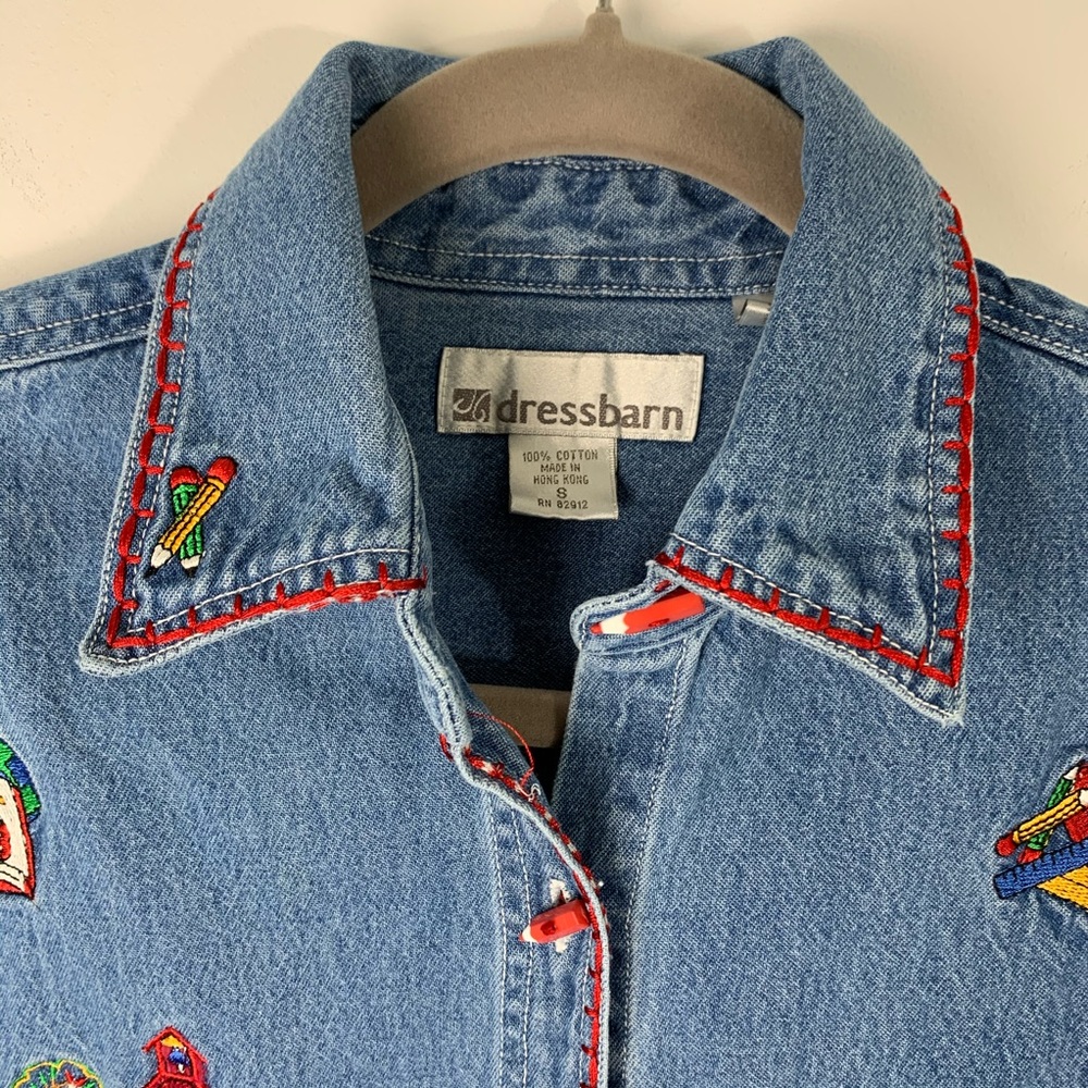 Vintage School Teacher Denim Button Up Shirt Small - Picture 3 of 11